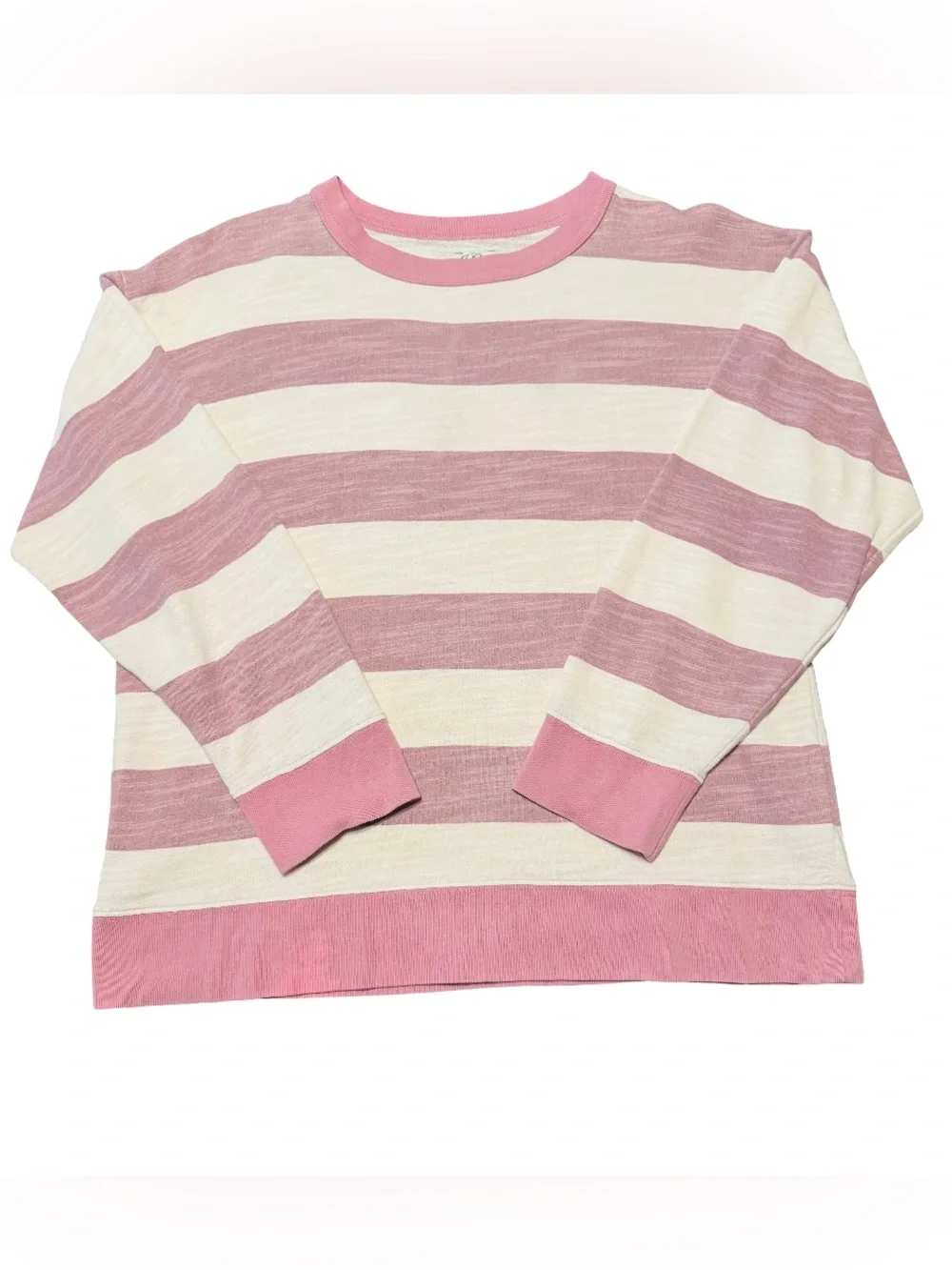 J. Crew Vintage Fleece Women’s Pink & Cream Striped Cotton Sweater, S. Like New
